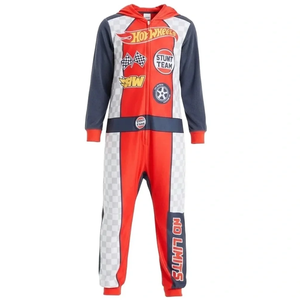 Red & Gray Kids' Racing Hooded Pajama Jumpsuit Various Sizes